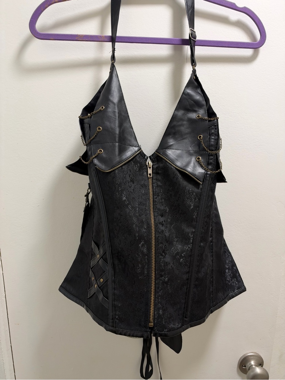 Black Lace-Accent Halter Corset Top - Women's